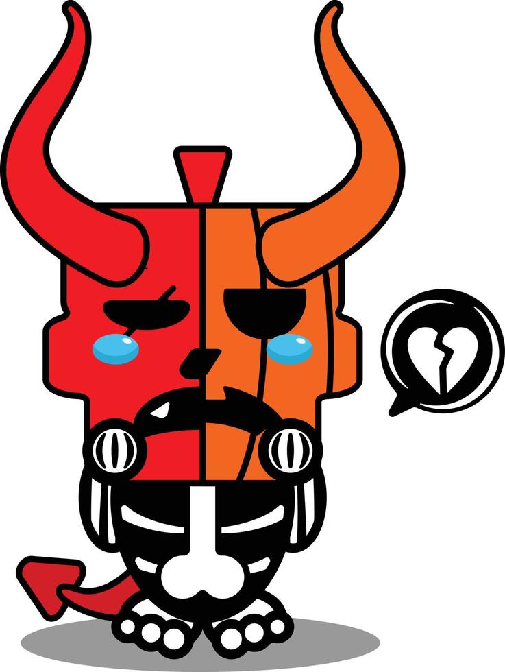 vector de dibujos animados lindo mascota cráneo calabaza diablo rojo triste expresión carácter