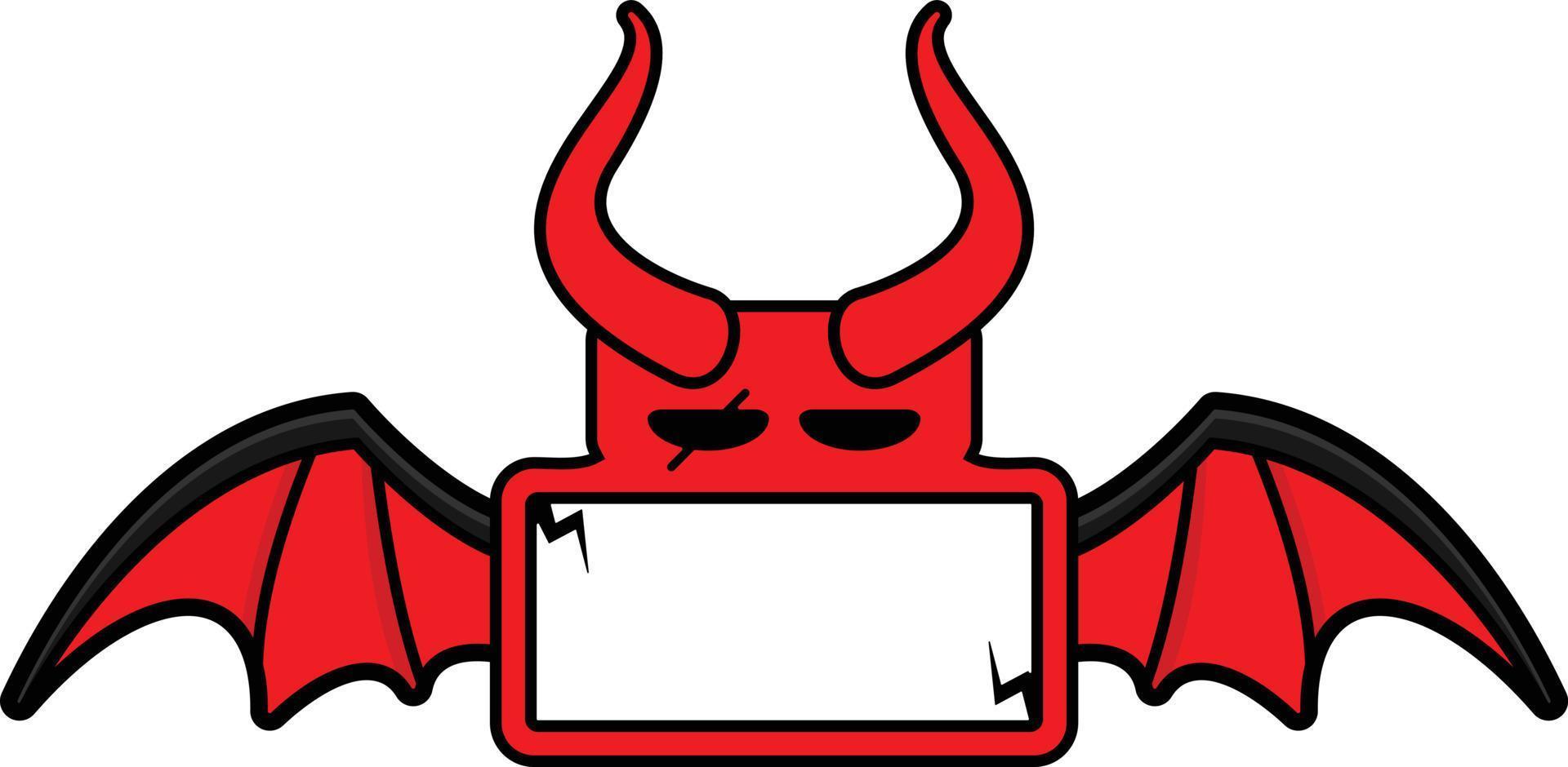 vector de dibujos animados de personaje de mascota de diablo rojo tablero de murciélago de cráneo lindo