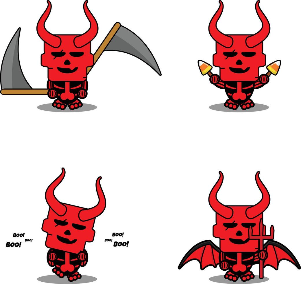 vector cartoon mascot character red devil skull cute halloween set bundle