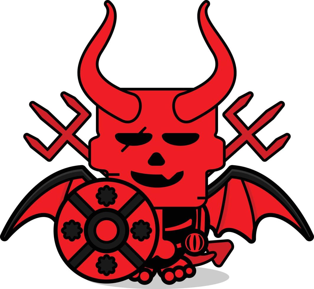 red devil skull cute army mascot character cartoon vector