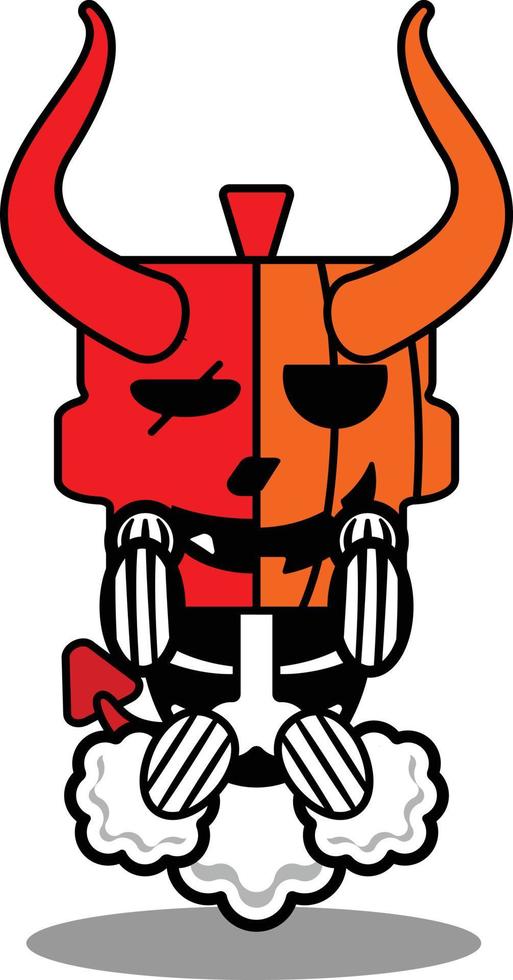 vector de dibujos animados lindo mascota cráneo calabaza diablo rojo pedo cohete personaje