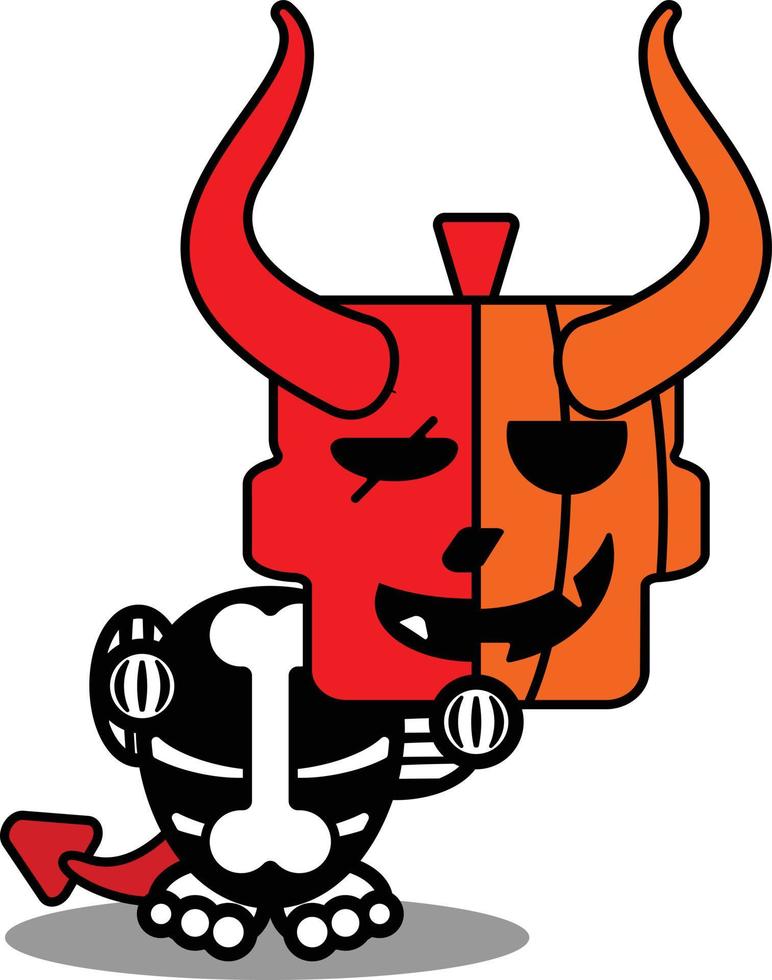 cartoon vector cute mascot skull pumpkin red devil walking zombie character