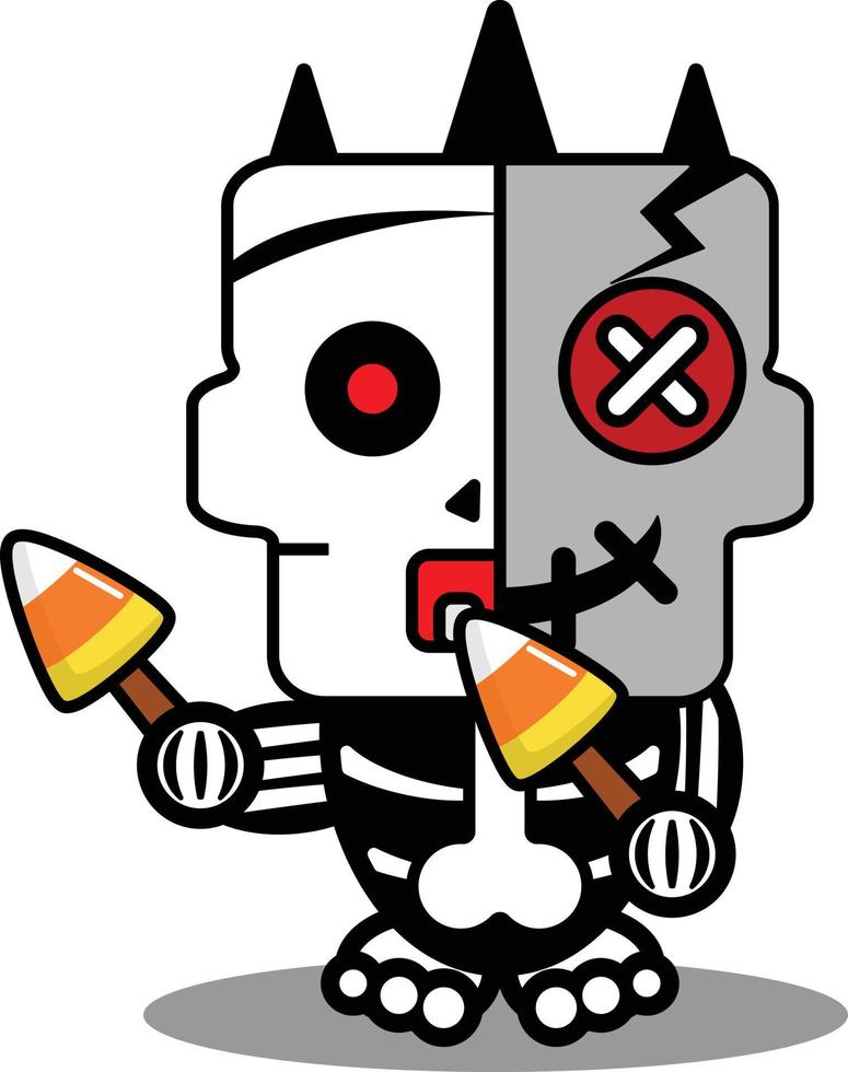 vector cartoon cute mascot skull character voodoo doll holding candy