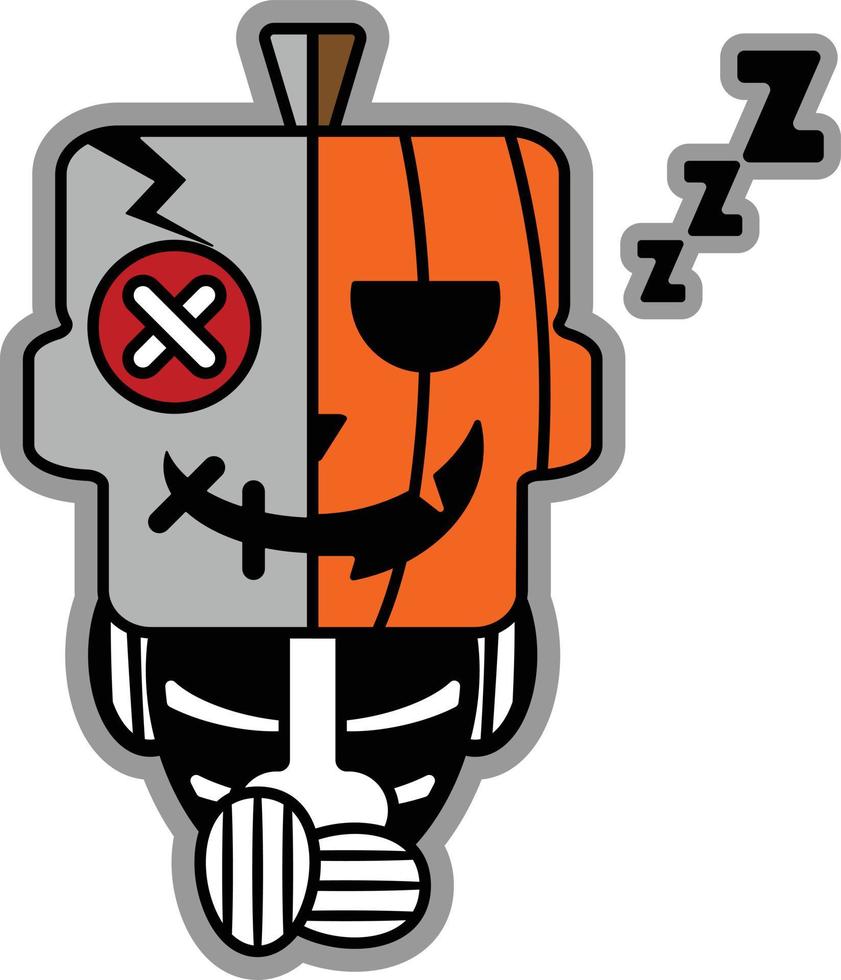 vector cartoon cute mascot skull character sleeping pumpkin voodoo doll