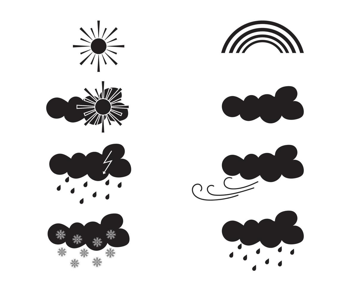 conjunto de iconos en blanco y negro con imágenes de diferentes climas vector