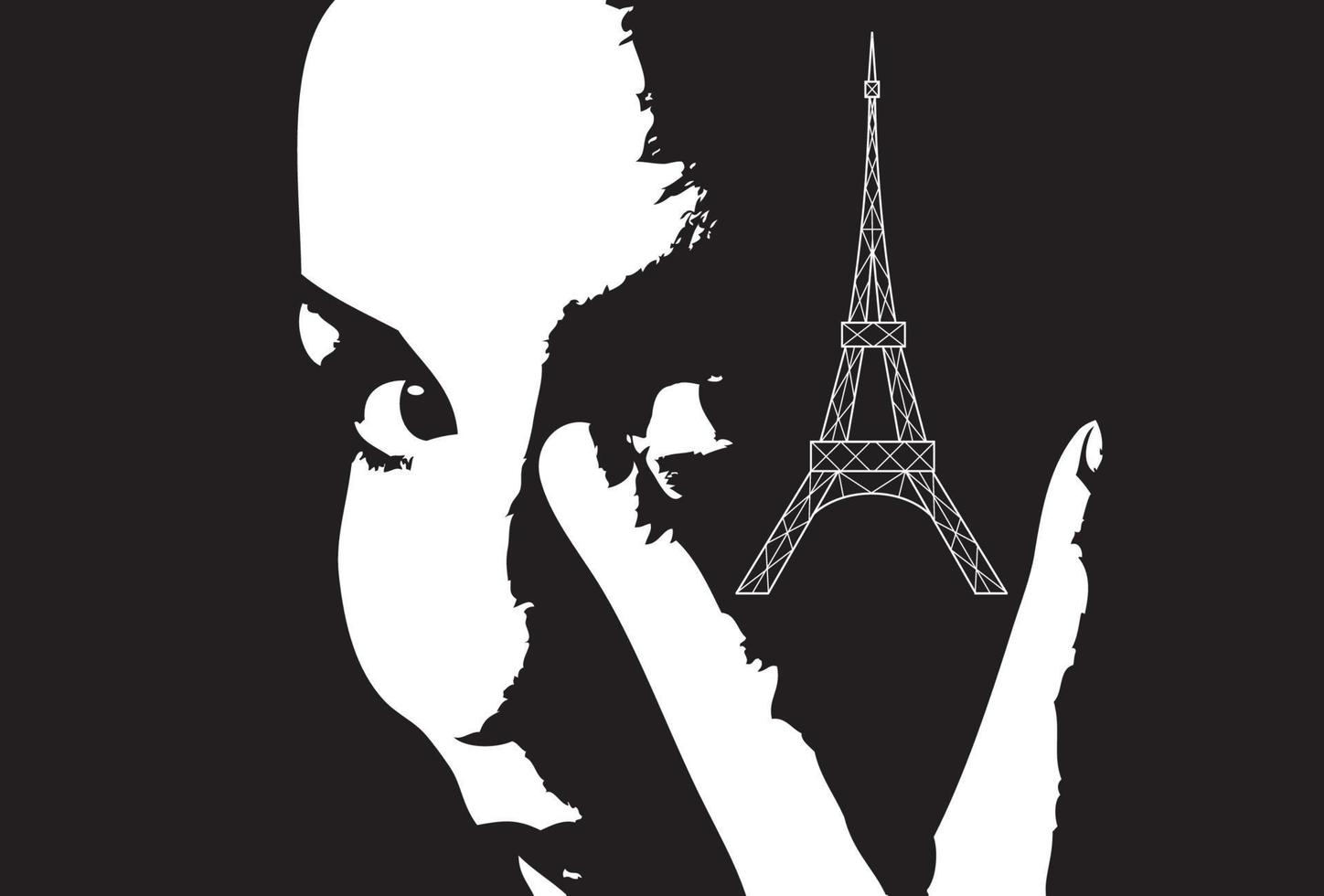 Black and white beautiful girl with the Eiffel tower vector