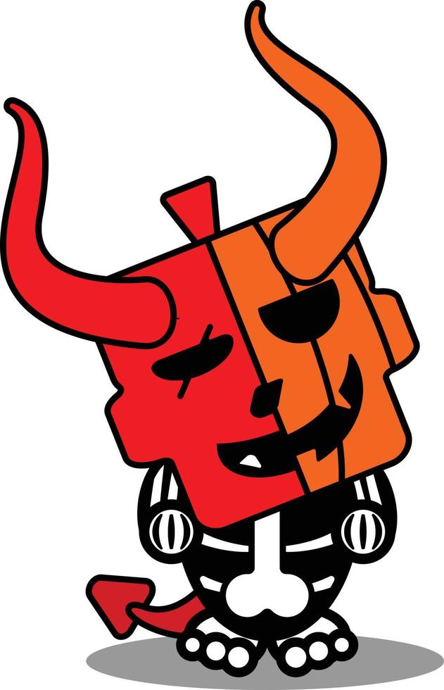 cartoon vector cute mascot skull character pumpkin red devil detachable head zombie