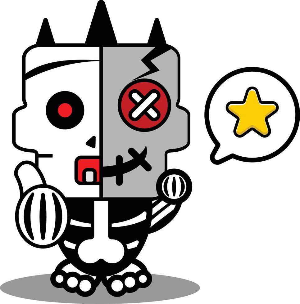 vector cartoon cute mascot skull character voodoo doll bone star tumbs up