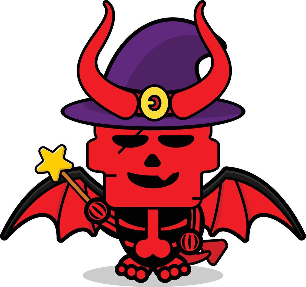 vector cartoon red devil mascot character cute skull witch