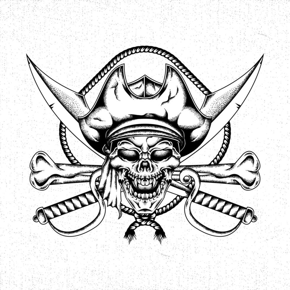 Vintage Skull Pirate Illustration detailed and easy to edit vector