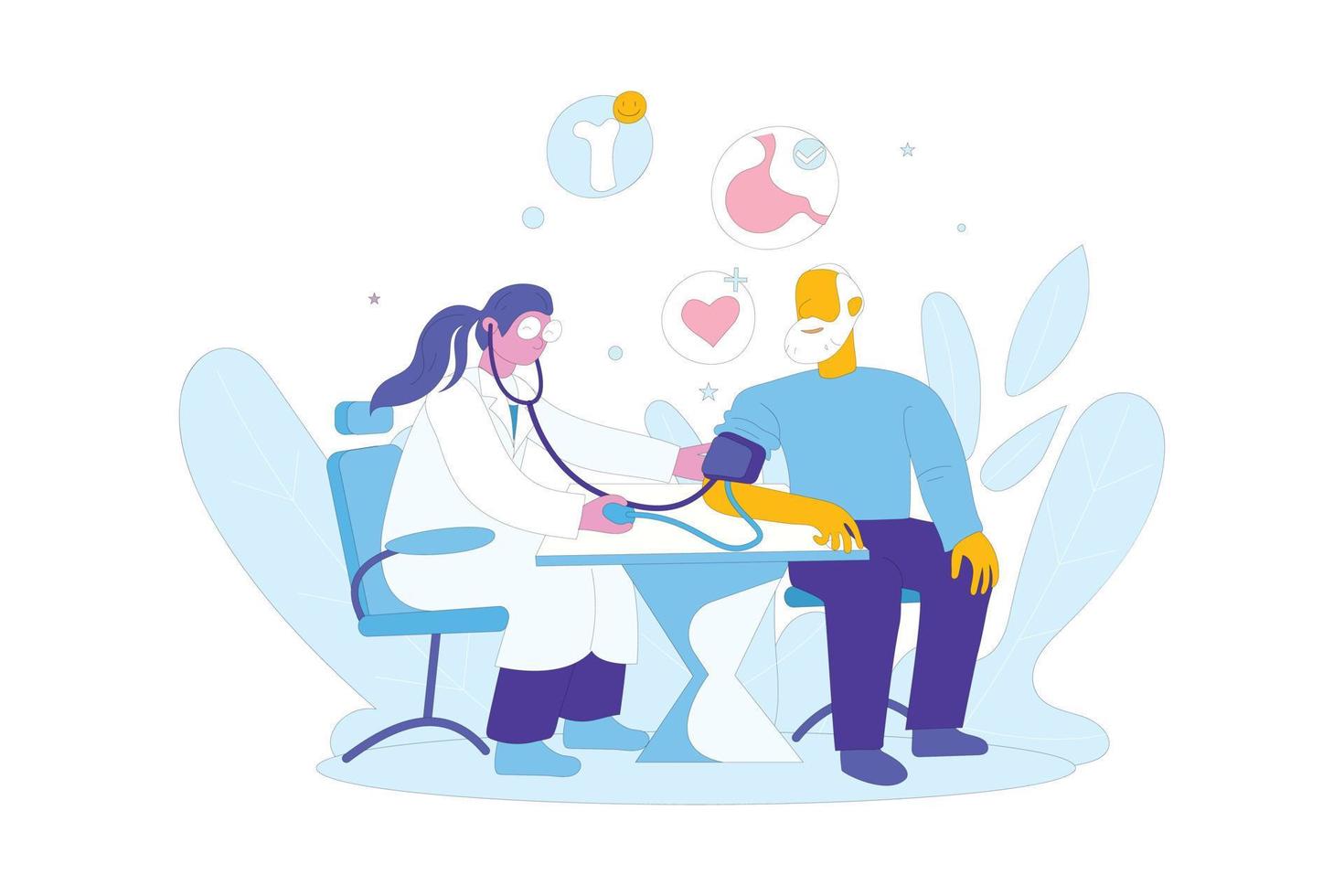 Doctor talking to patient, Medical doctor, Medical service, Doctor check up old person vector illustration