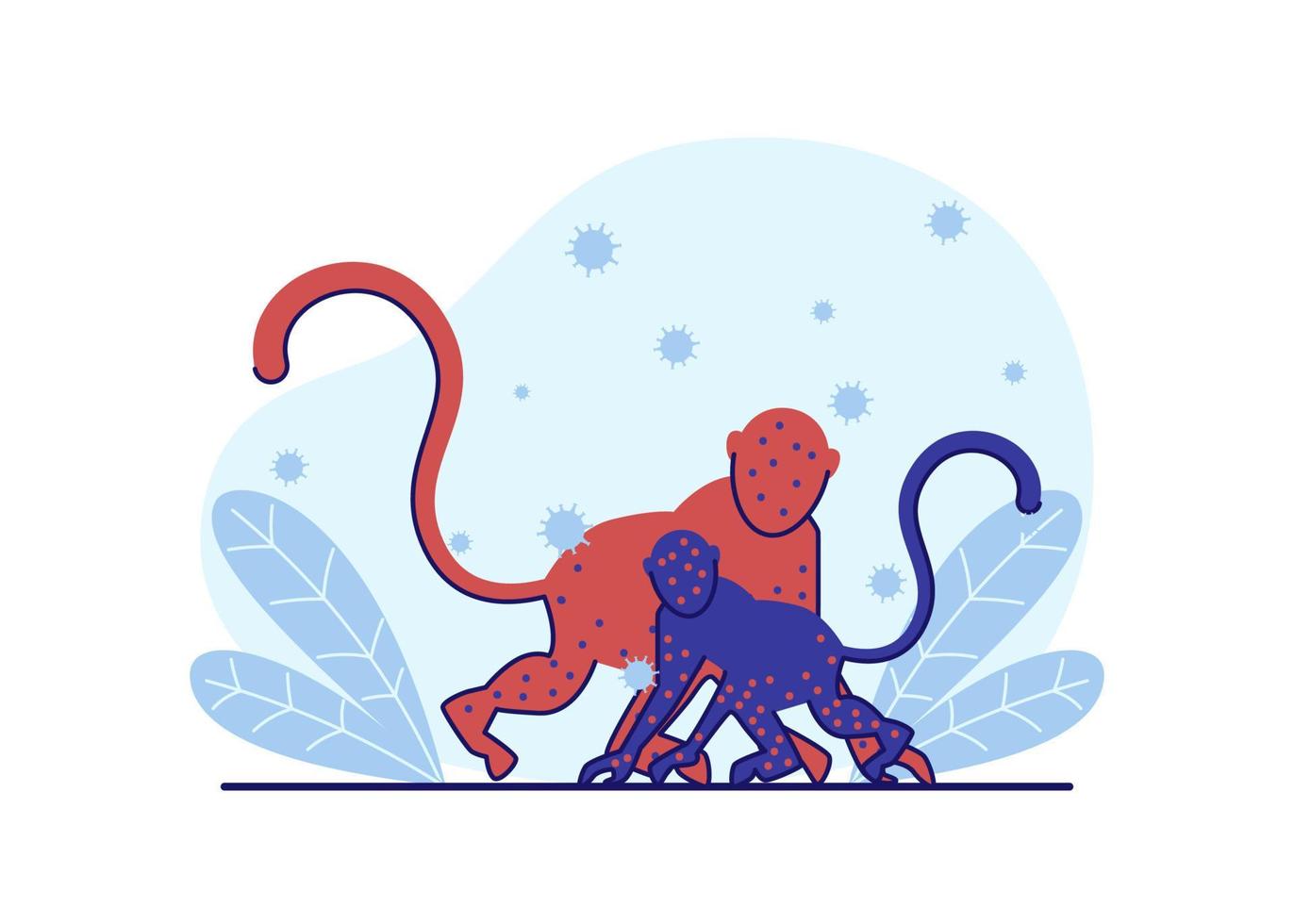 Síntomas de viruela del mono o viruela del mono vector de ilustración plana aislado. monos que contienen síntomas de viruela del simio..