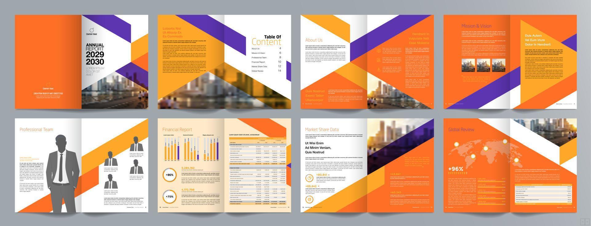 Corporate business presentation guide brochure template, Annual report, 16 page minimalist flat geometric business brochure design template, A4 size. vector