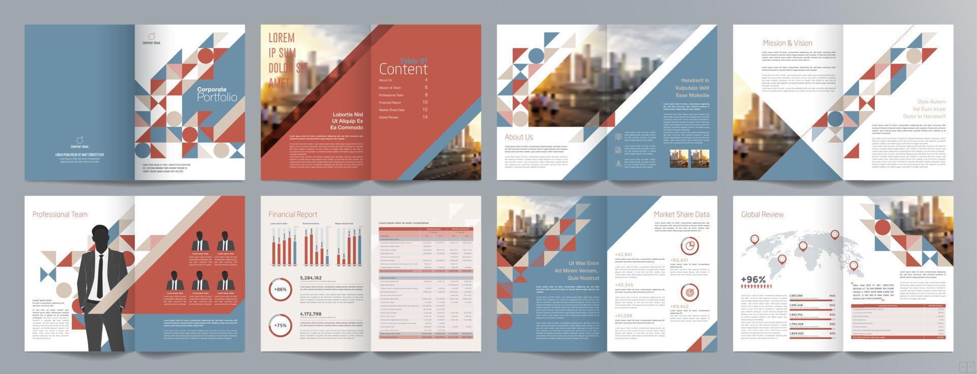 Corporate business presentation guide brochure template, Annual report, 16 page minimalist flat geometric business brochure design template, A4 size. vector