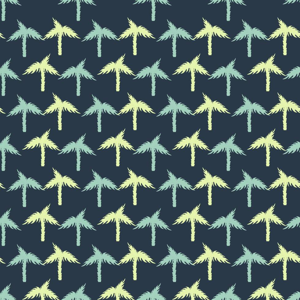 patrón de costura vectorial de vivero con palmeras sobre un fondo azul oscuro. vector