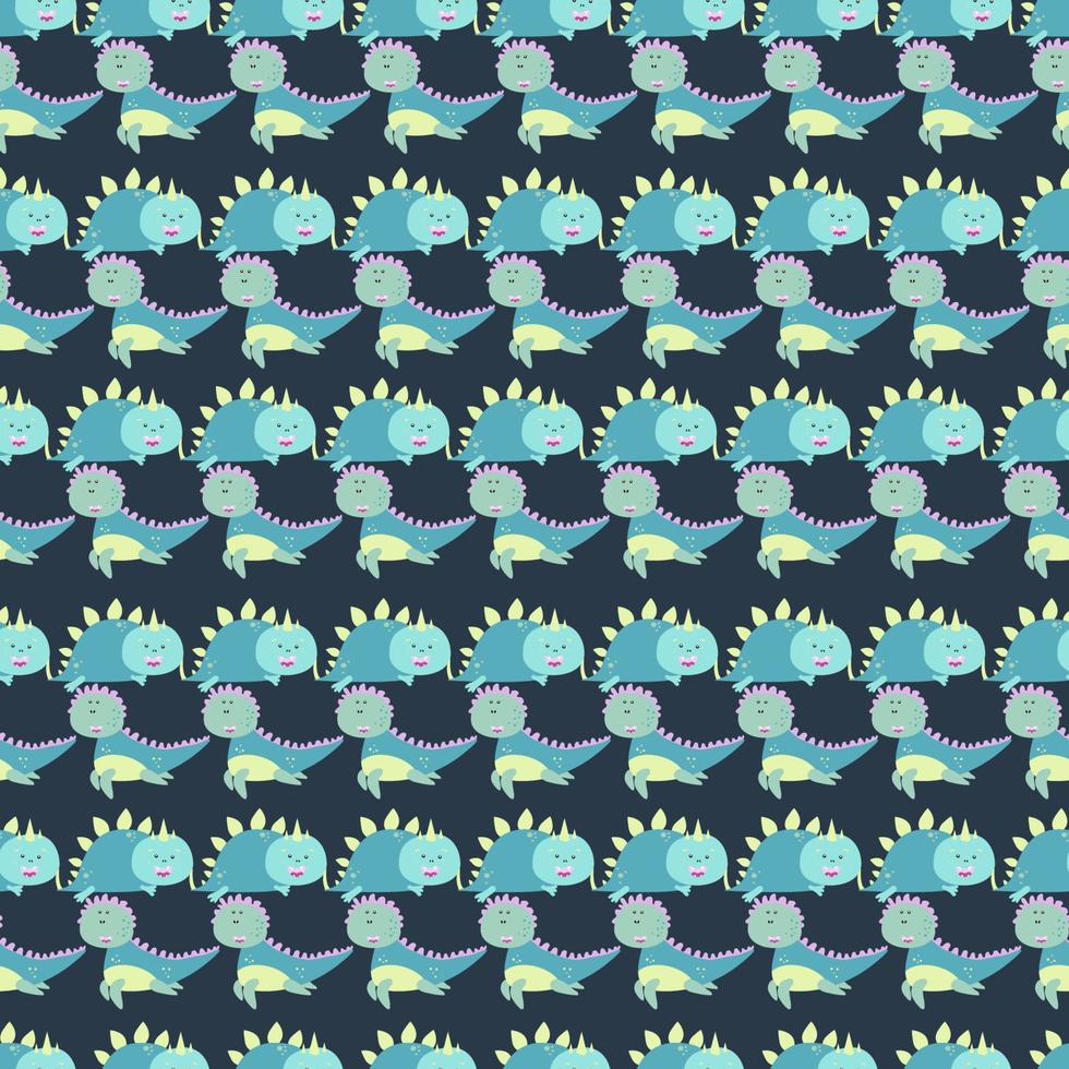 Vector seamless pattern with little cute dinosaurus