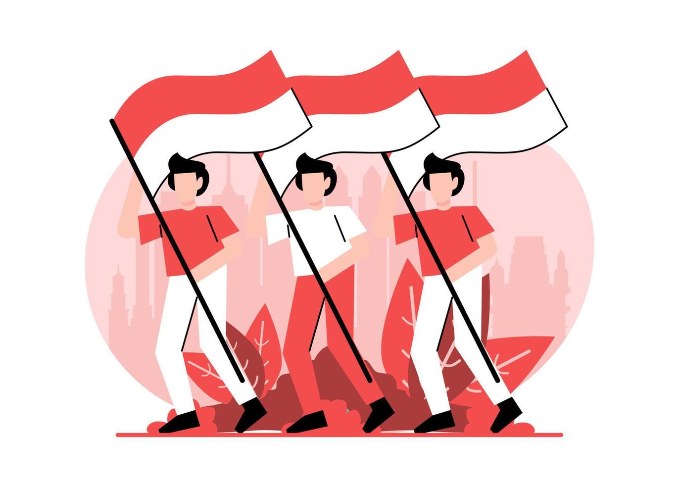 día de la independencia de indonesia el 17 de agosto vector de ilustración plana aislado. la ceremonia de la juventud rinde homenaje a la bandera de indonesia. izamiento de la bandera de indonesia.