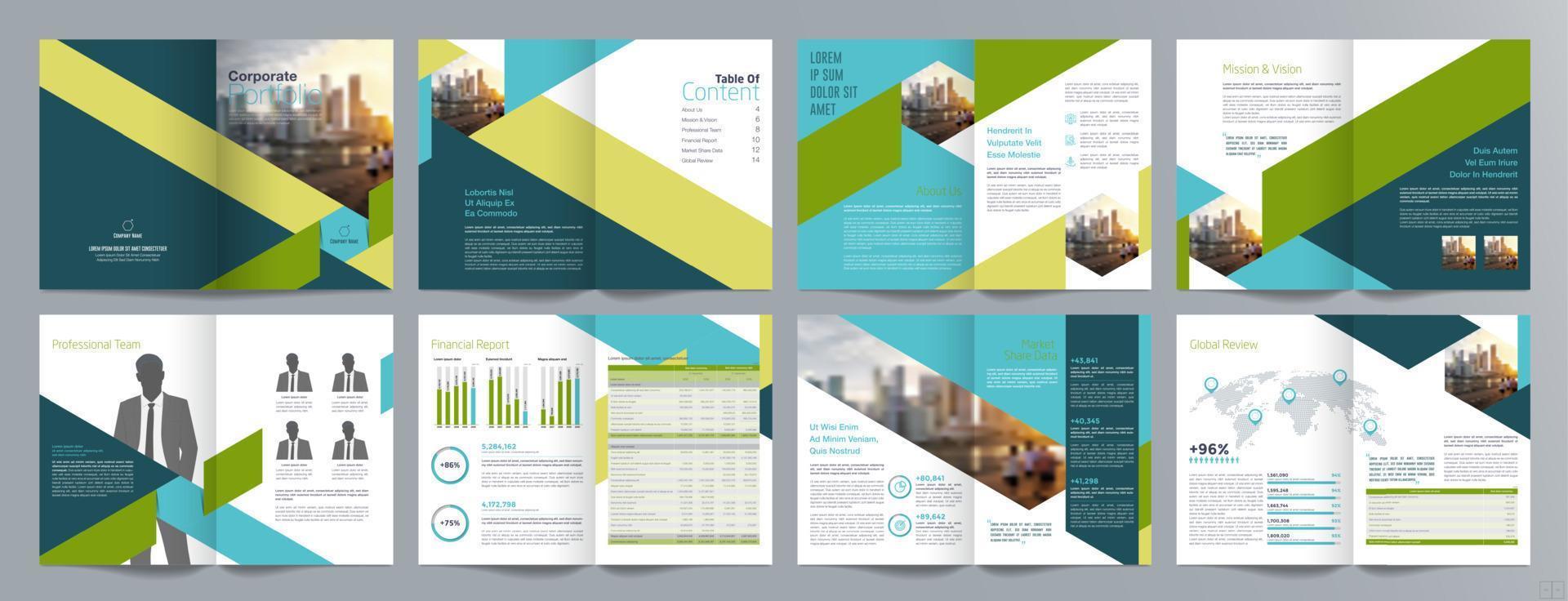 Corporate business presentation guide brochure template, Annual report, 16 page minimalist flat geometric business brochure design template, A4 size. vector