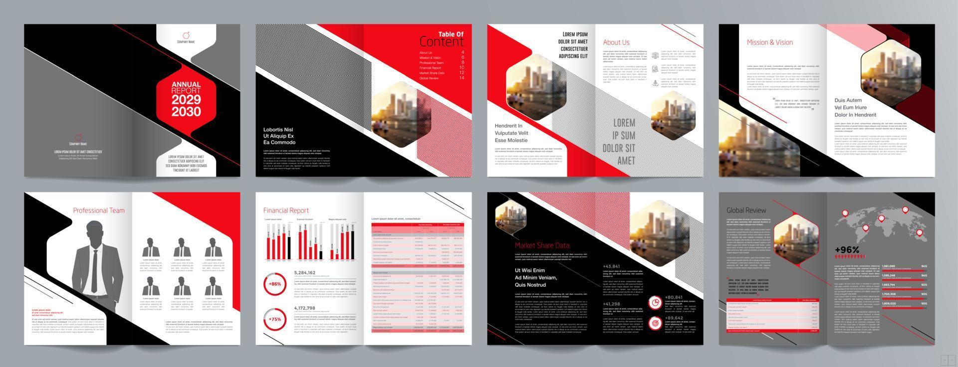 Corporate business presentation guide brochure template, Annual report, 16 page minimalist flat geometric business brochure design template, A4 size. vector