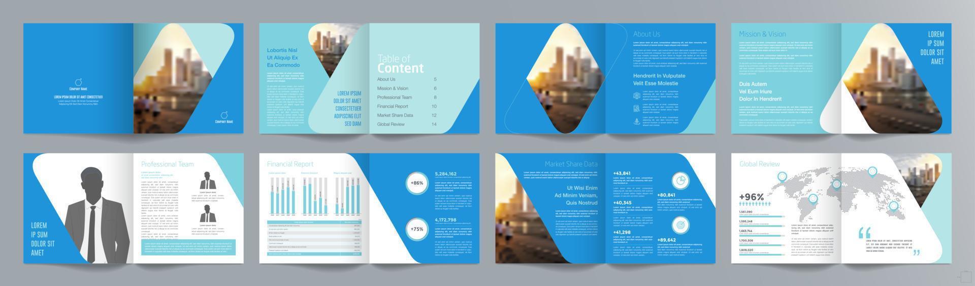 Corporate business presentation guide brochure template, Annual report, 16 page minimalist flat geometric business brochure design template, square size. vector