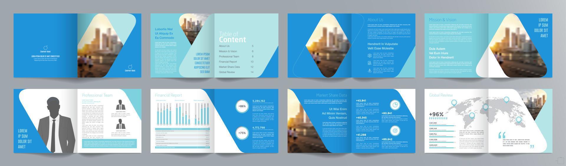 Corporate business presentation guide brochure template, Annual report, 16 page minimalist flat geometric business brochure design template, square size. vector