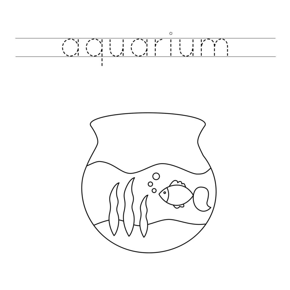 Trace the letters and color aquarium. Handwriting practice for kids. vector