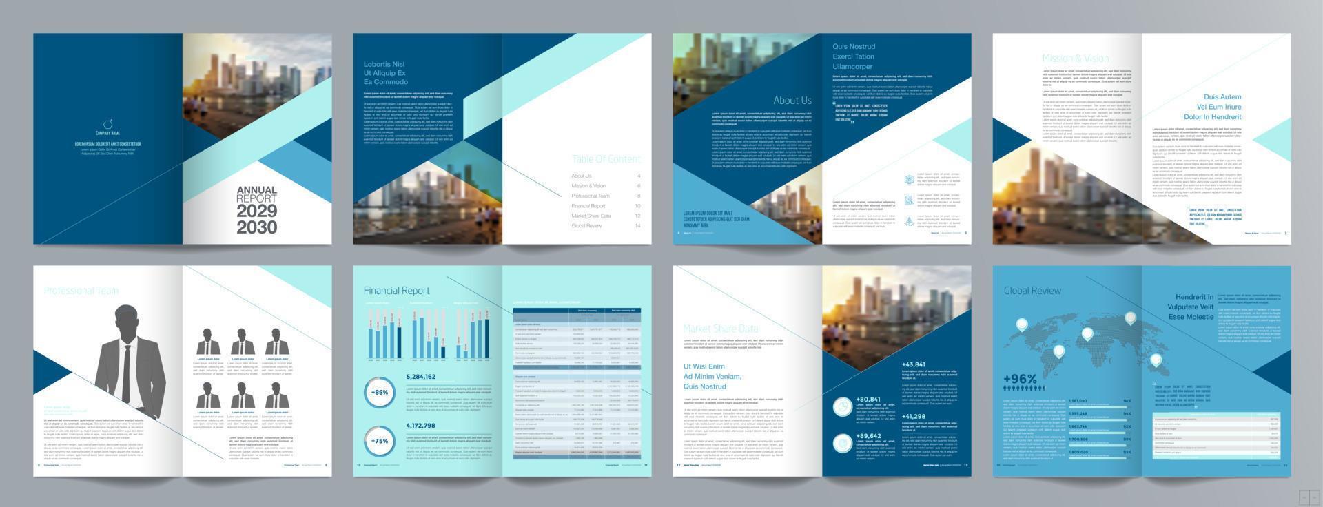 Corporate business presentation guide brochure template, Annual report, 16 page minimalist flat geometric business brochure design template, A4 size. vector