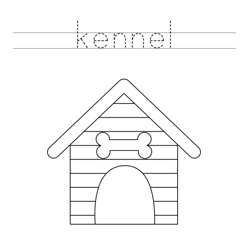 Trace the letters and color dog kennel. Handwriting practice for kids. vector