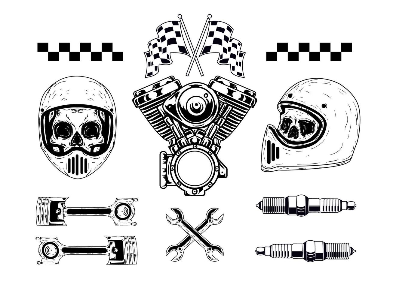 motorcycle set hand drawn illustration vector