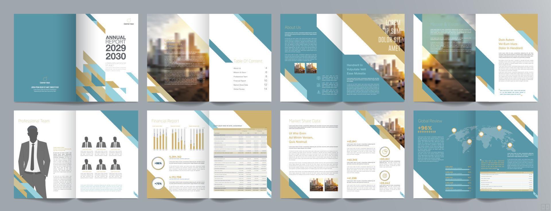 Corporate business presentation guide brochure template, Annual report, 16 page minimalist flat geometric business brochure design template, A4 size. vector