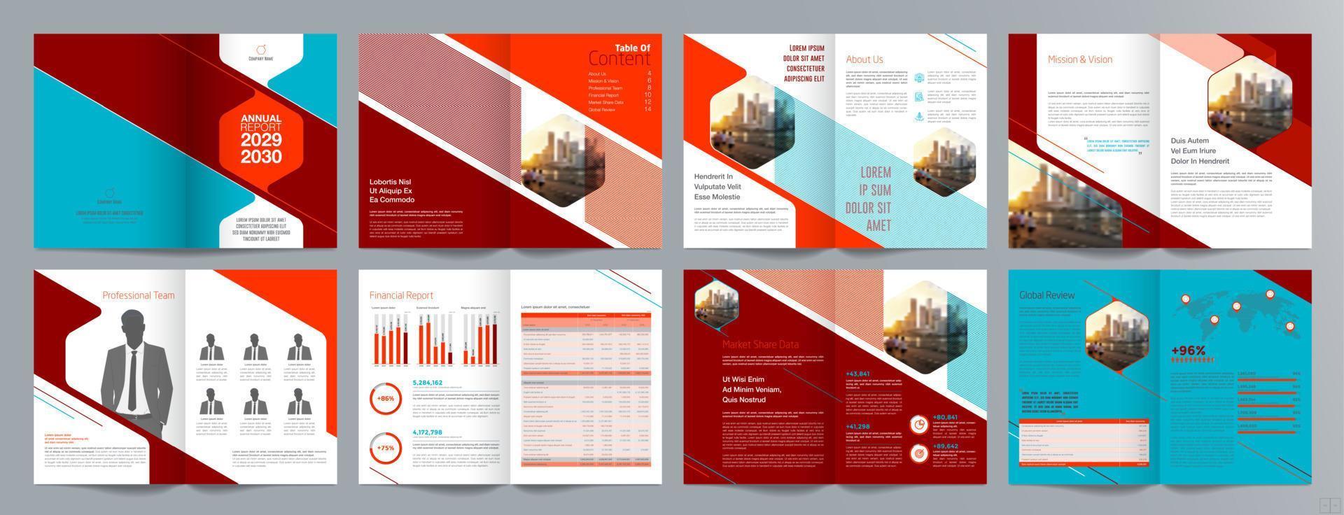 Corporate business presentation guide brochure template, Annual report, 16 page minimalist flat geometric business brochure design template, A4 size. vector