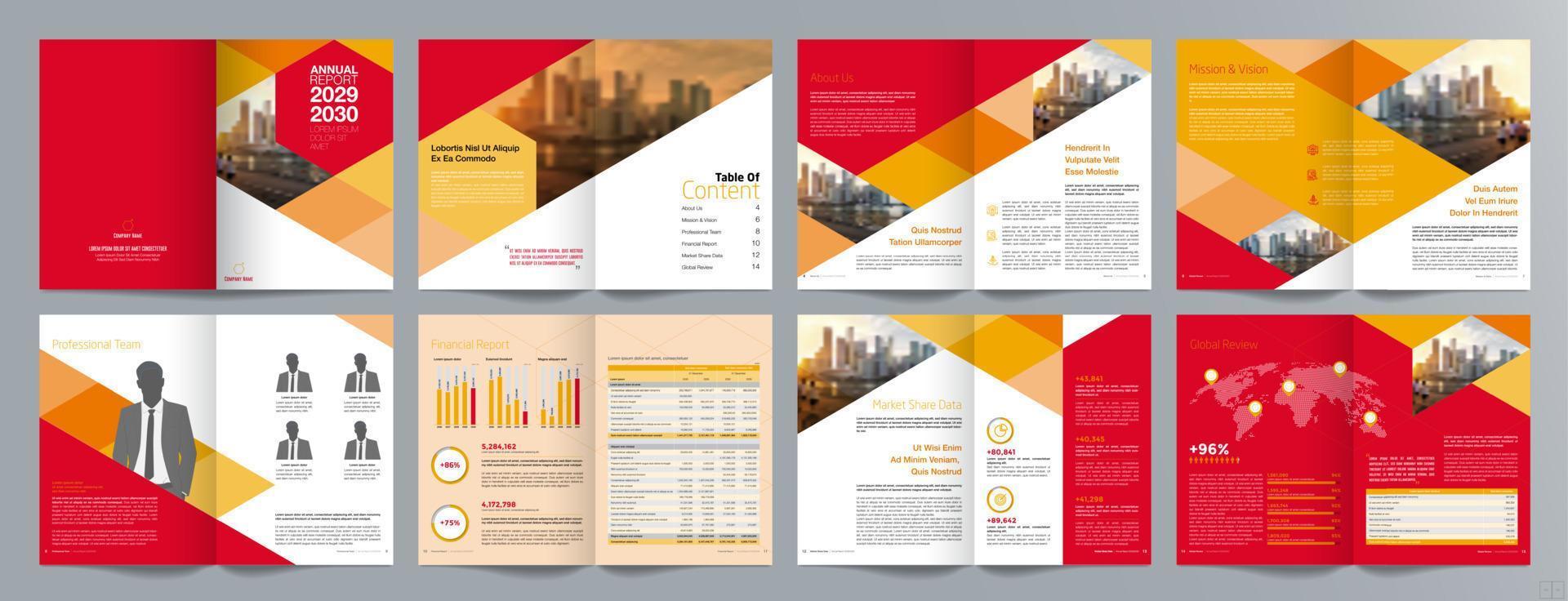 Corporate business presentation guide brochure template, Annual report, 16 page minimalist flat geometric business brochure design template, A4 size. vector