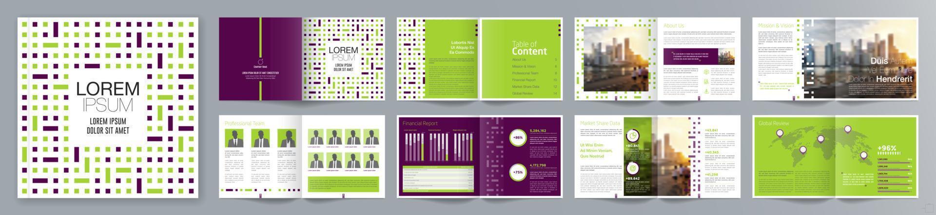 Corporate business presentation guide brochure template, Annual report, 16 page minimalist flat geometric business brochure design template, square size. vector