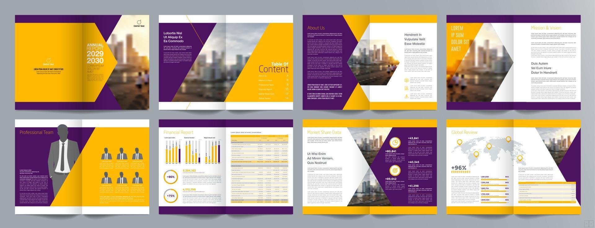 Corporate business presentation guide brochure template, Annual report, 16 page minimalist flat geometric business brochure design template, A4 size. vector
