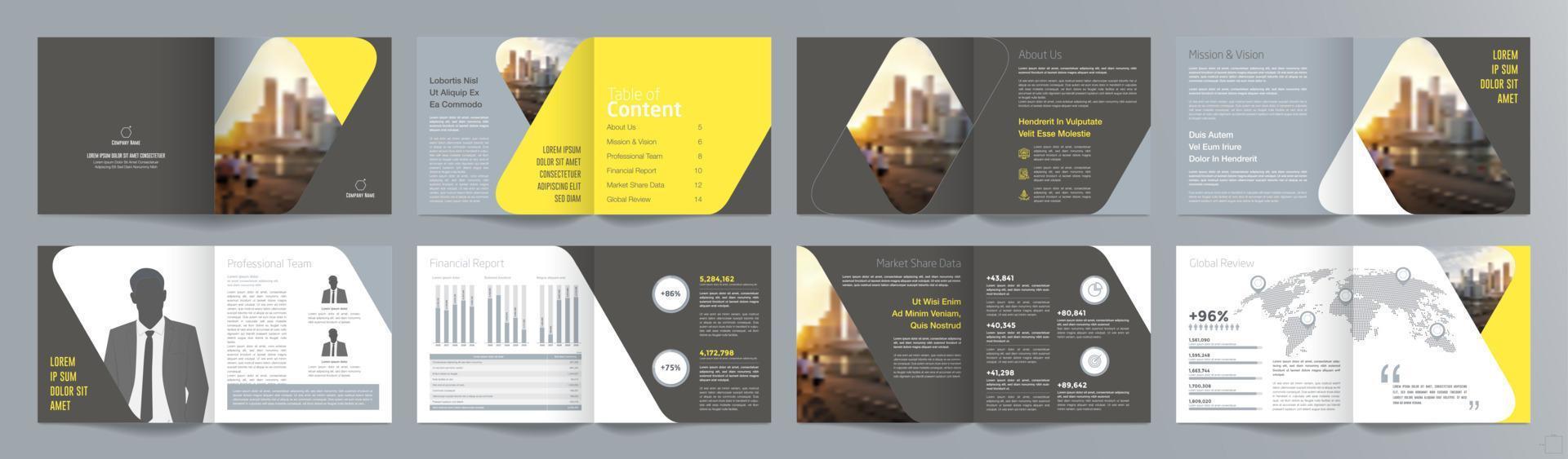 Corporate business presentation guide brochure template, Annual report, 16 page minimalist flat geometric business brochure design template, square size. vector