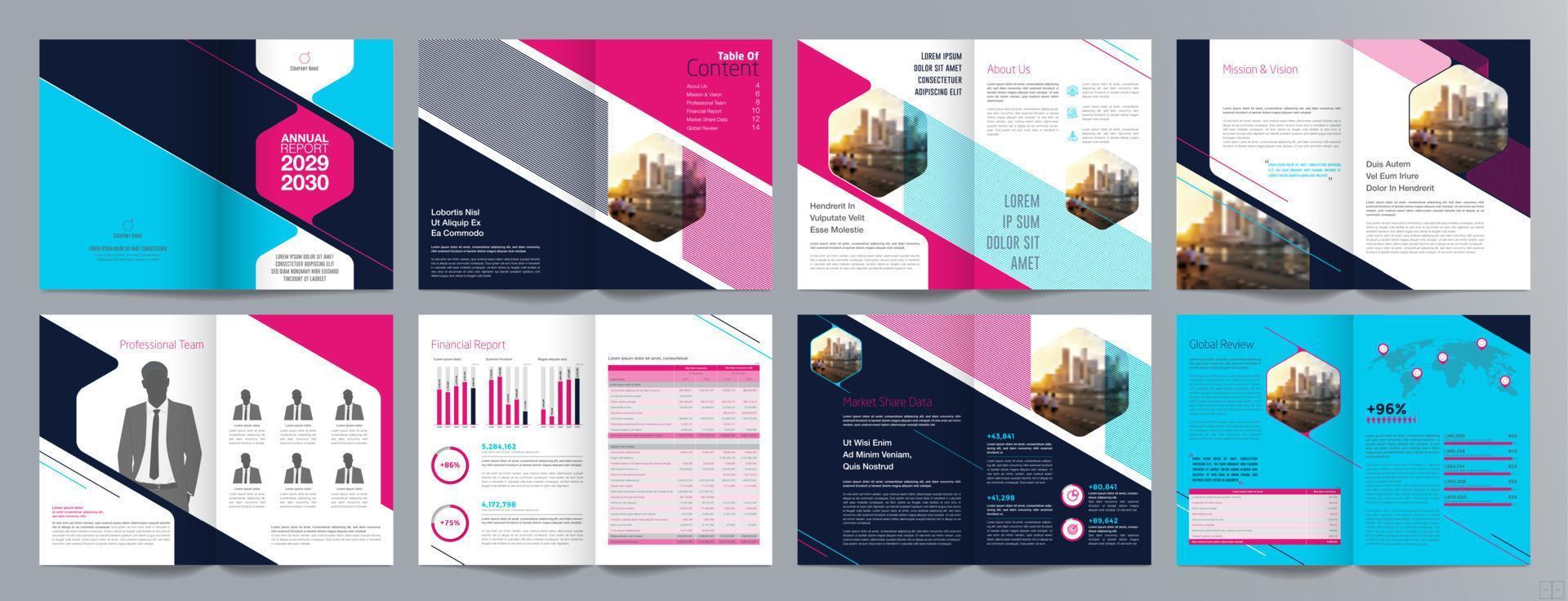 Corporate business presentation guide brochure template, Annual report, 16 page minimalist flat geometric business brochure design template, A4 size. vector