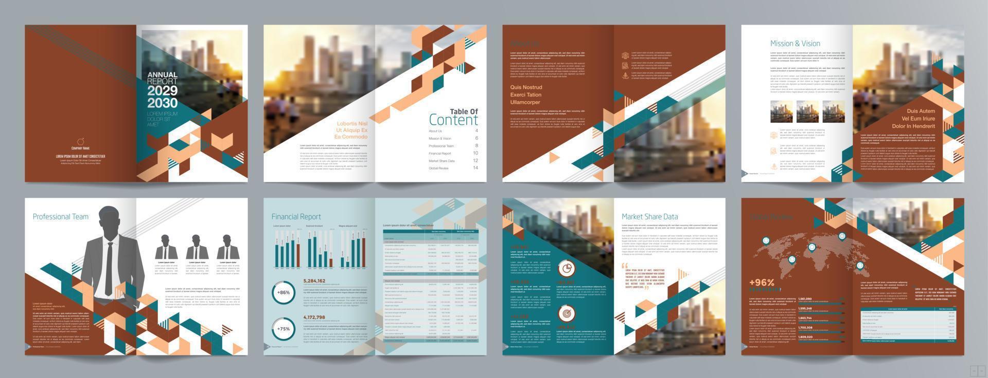 Corporate business presentation guide brochure template, Annual report, 16 page minimalist flat geometric business brochure design template, A4 size. vector