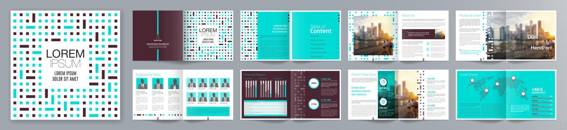 Corporate business presentation guide brochure template, Annual report, 16 page minimalist flat geometric business brochure design template, square size. vector