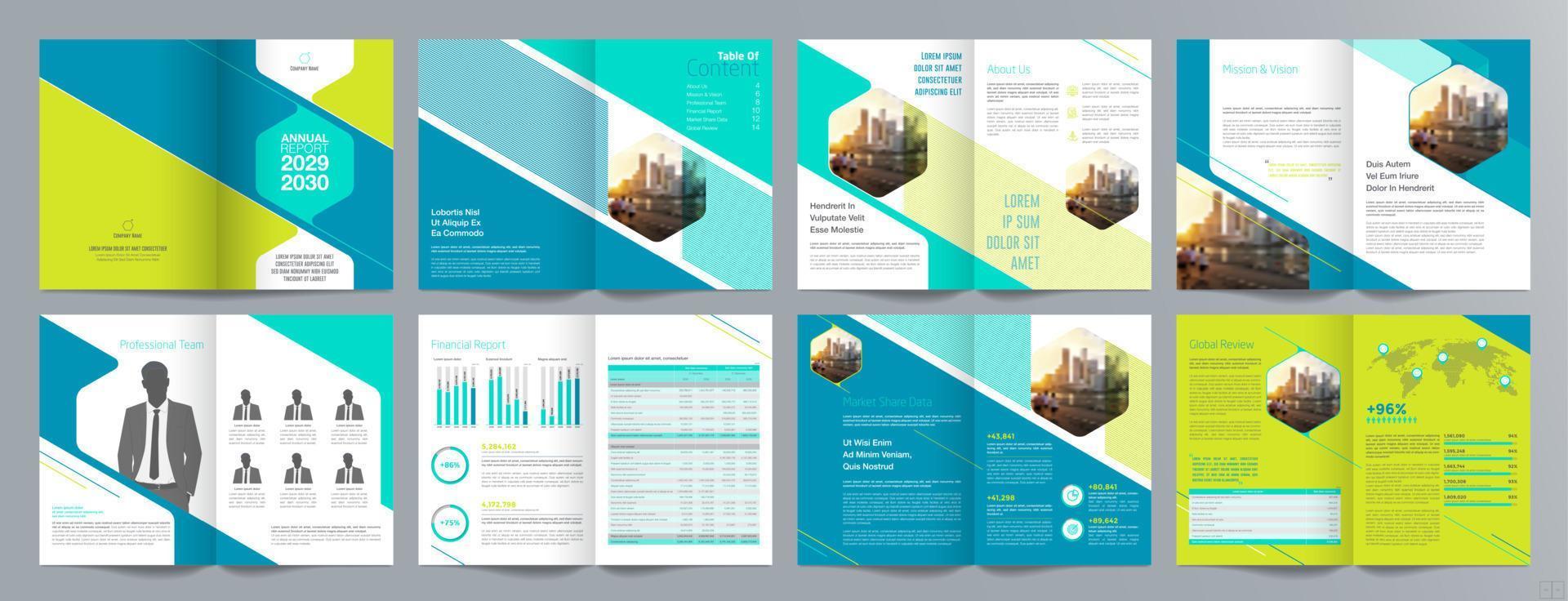 Corporate business presentation guide brochure template, Annual report, 16 page minimalist flat geometric business brochure design template, A4 size. vector