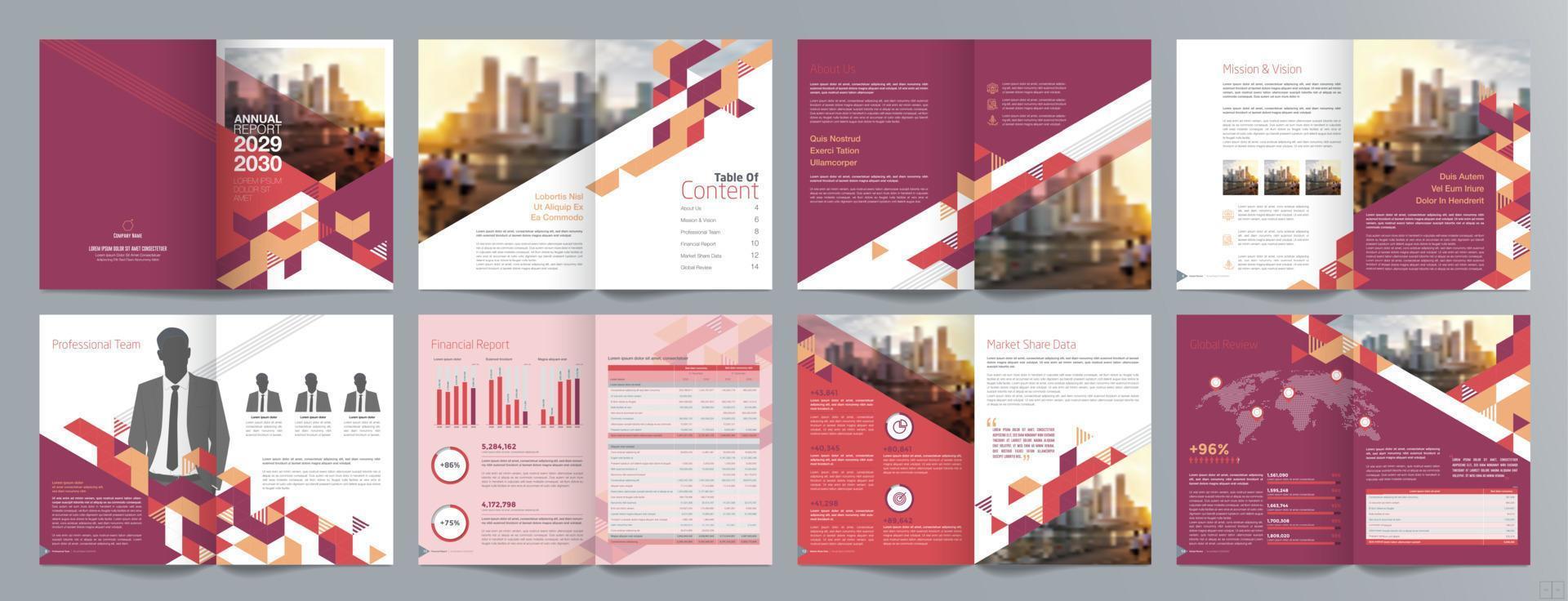 plantilla de folleto de guía de presentación de negocios corporativos, informe anual, plantilla de diseño de folleto de negocios geométrico plano minimalista de 16 páginas, tamaño a4. vector