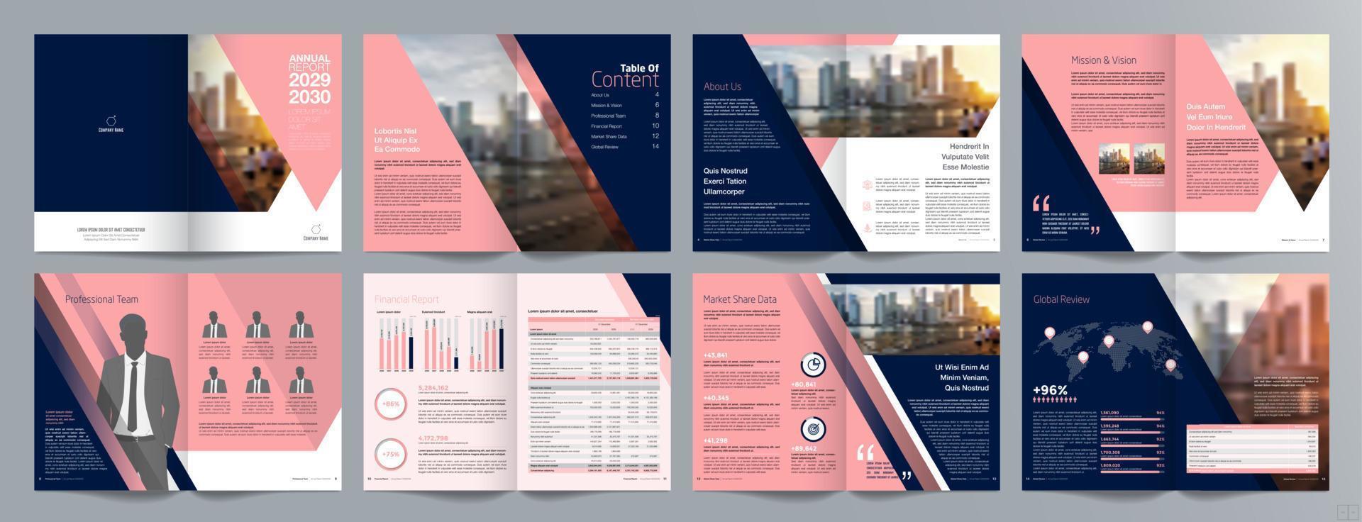 Corporate business presentation guide brochure template, Annual report, 16 page minimalist flat geometric business brochure design template, A4 size. vector