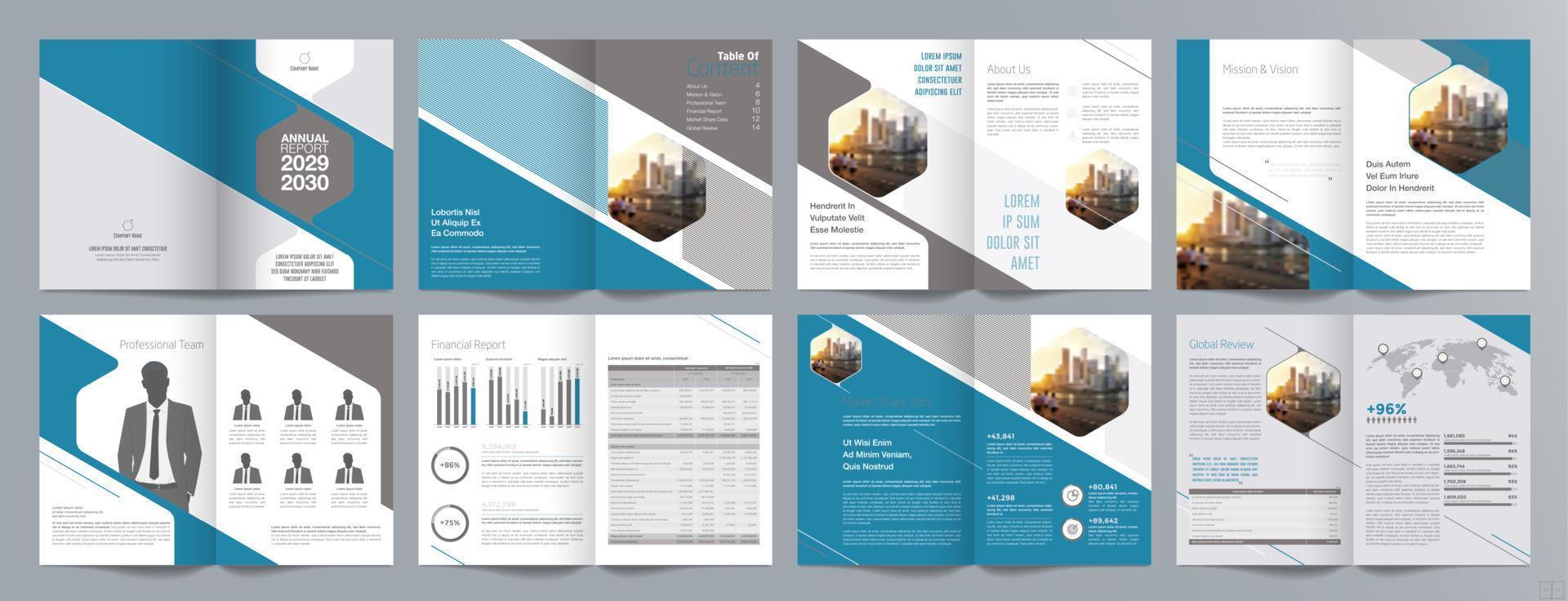 plantilla de folleto de guía de presentación de negocios corporativos, informe anual, plantilla de diseño de folleto de negocios geométrico plano minimalista de 16 páginas, tamaño a4. vector