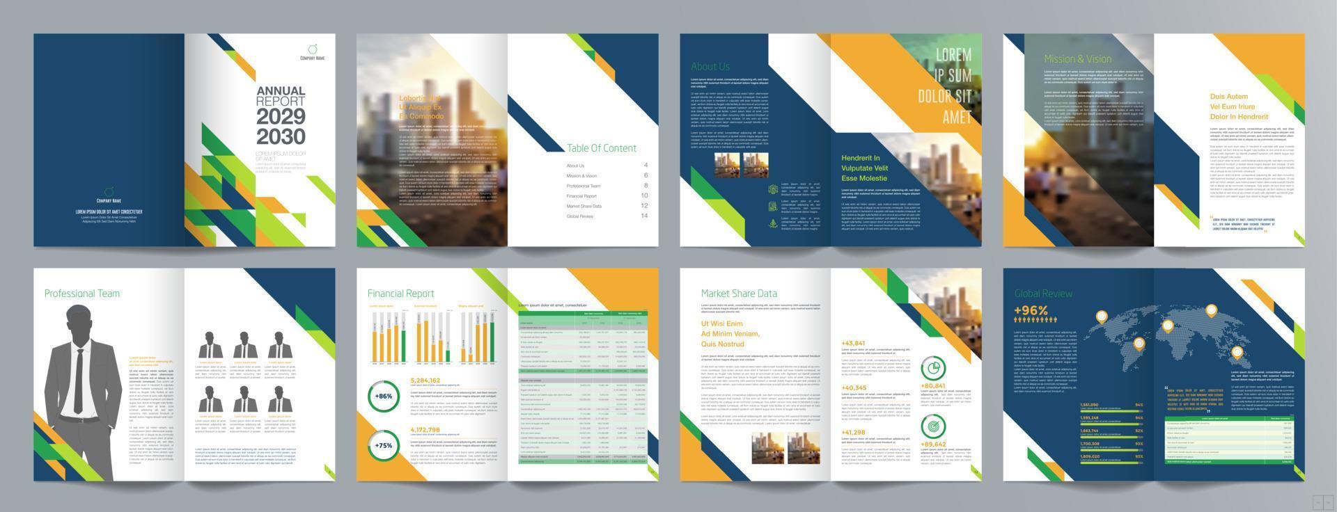 Corporate business presentation guide brochure template, Annual report, 16 page minimalist flat geometric business brochure design template, A4 size. vector