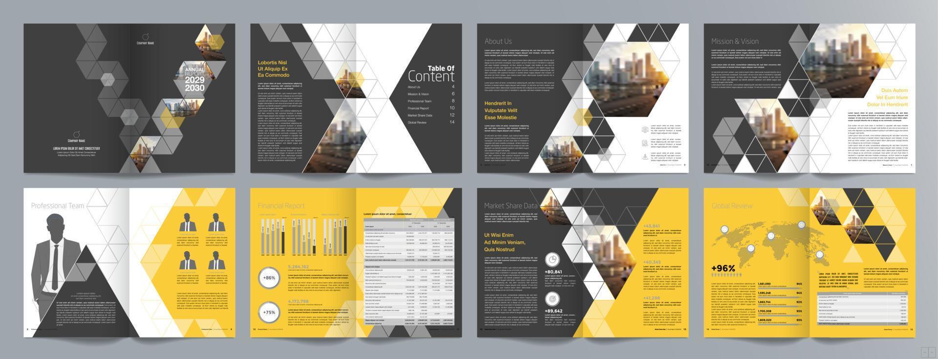 Corporate business presentation guide brochure template, Annual report, 16 page minimalist flat geometric business brochure design template, A4 size. vector