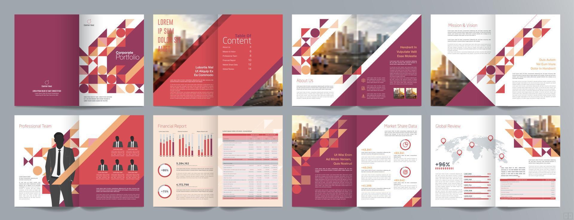 Corporate business presentation guide brochure template, Annual report, 16 page minimalist flat geometric business brochure design template, A4 size. vector