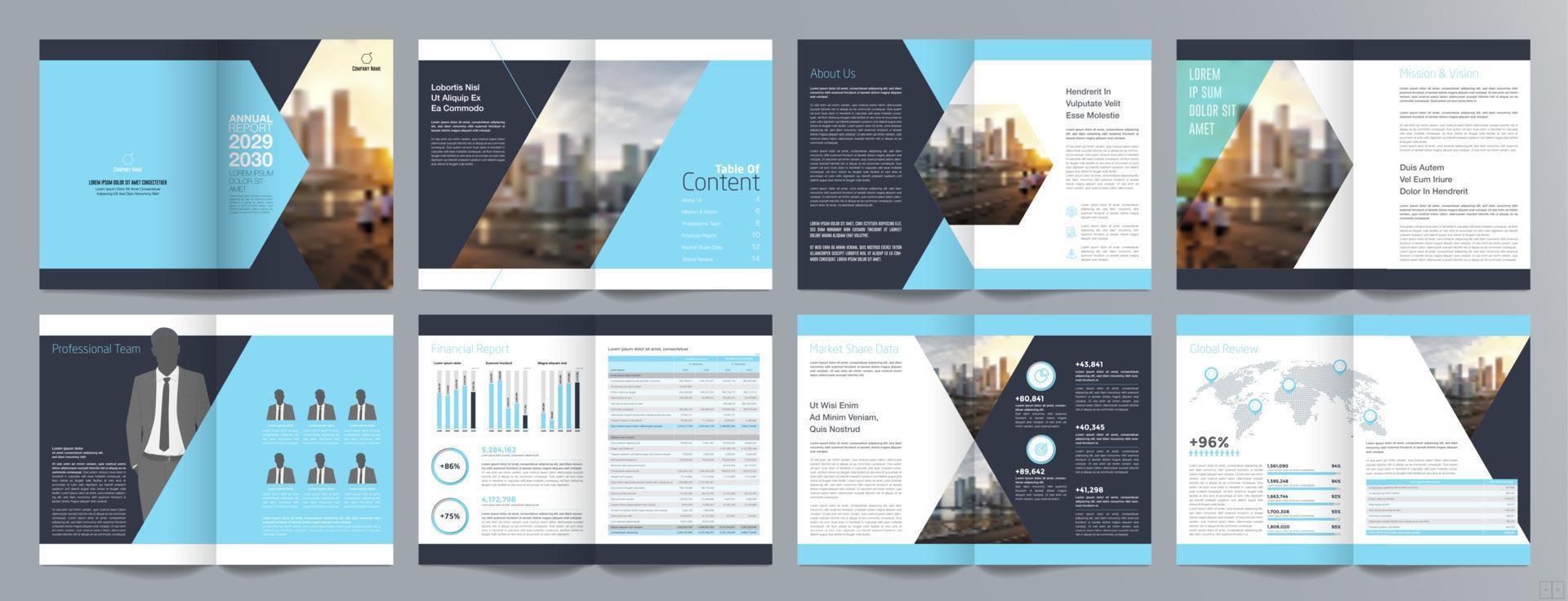 Corporate business presentation guide brochure template, Annual report, 16 page minimalist flat geometric business brochure design template, A4 size. vector