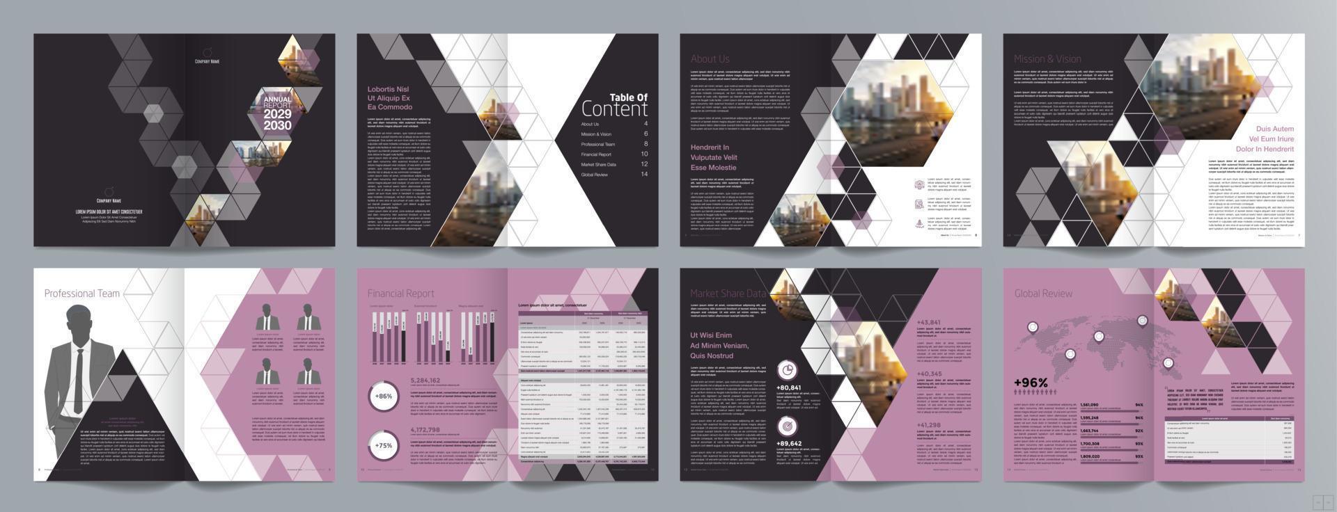 Corporate business presentation guide brochure template, Annual report, 16 page minimalist flat geometric business brochure design template, A4 size. vector