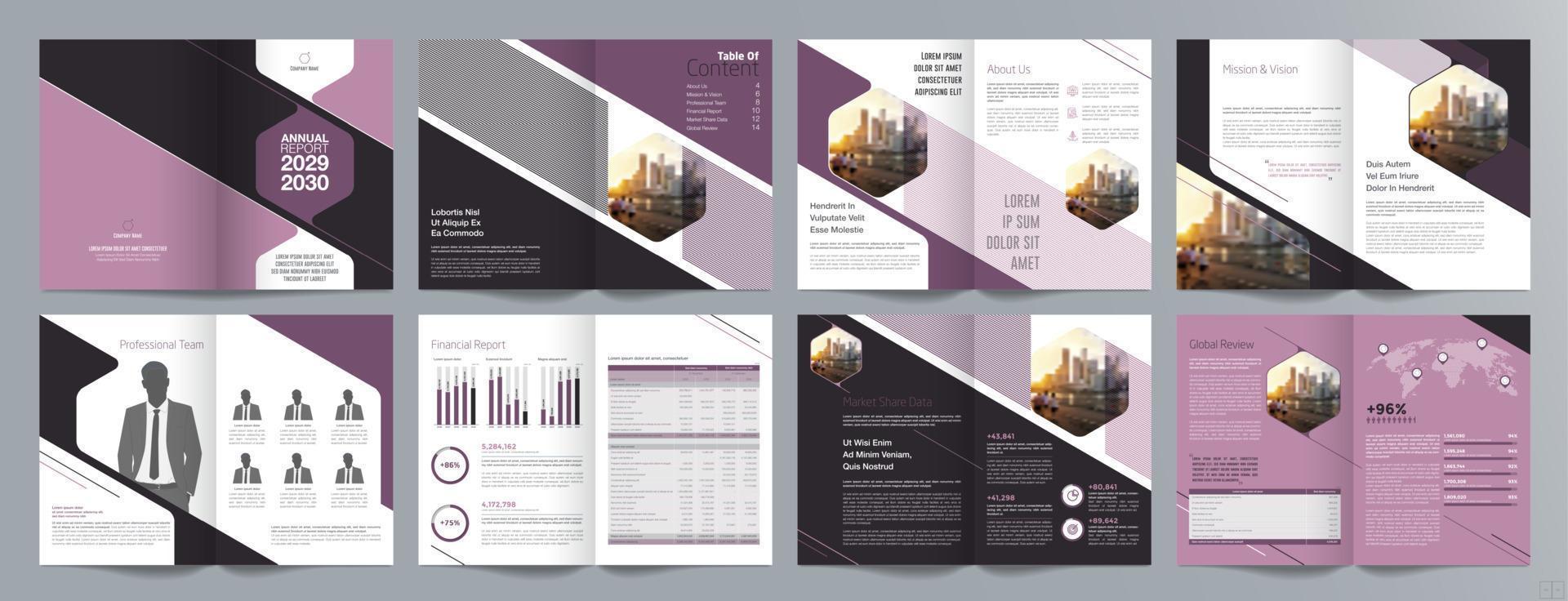 Corporate business presentation guide brochure template, Annual report, 16 page minimalist flat geometric business brochure design template, A4 size. vector