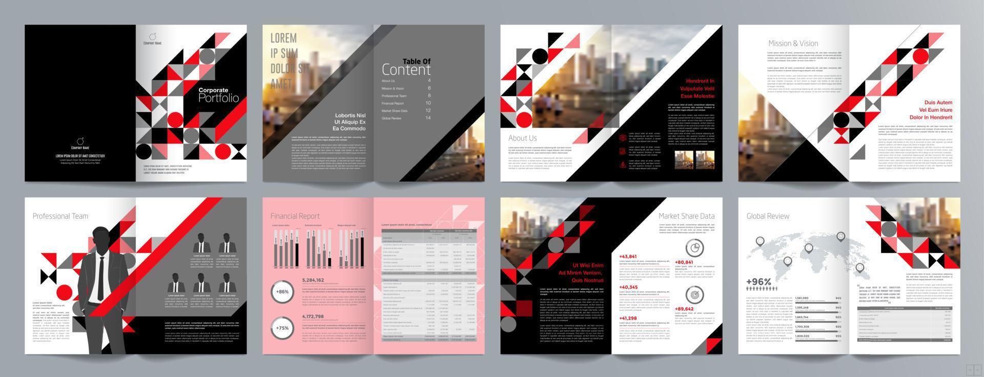 Corporate business presentation guide brochure template, Annual report, 16 page minimalist flat geometric business brochure design template, A4 size. vector