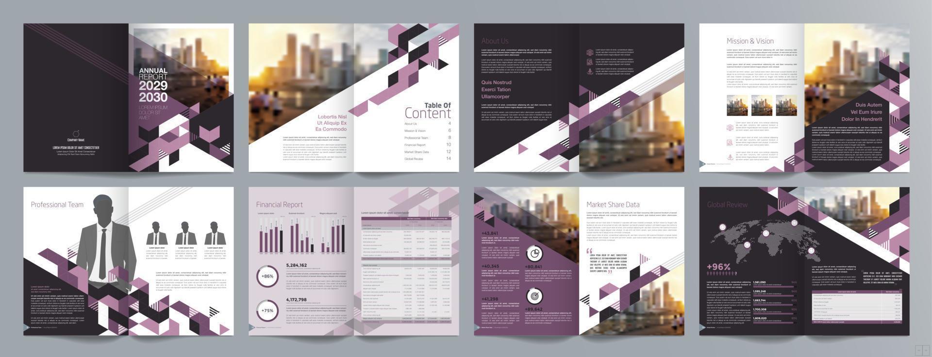 Corporate business presentation guide brochure template, Annual report, 16 page minimalist flat geometric business brochure design template, A4 size. vector